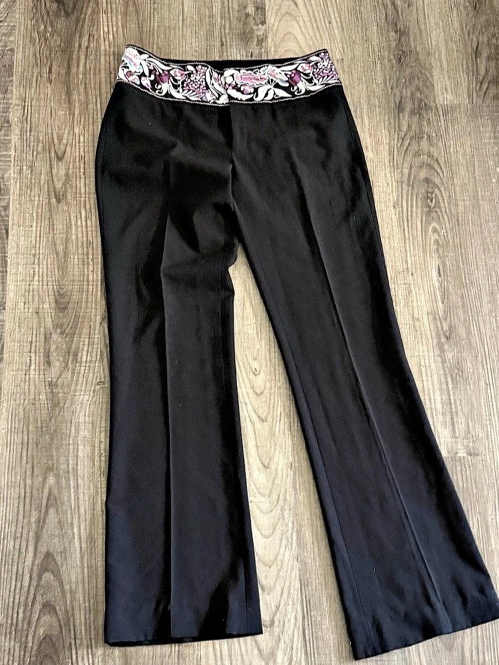 Marciano Black Embroidered Waist Flare Dress Pants Floral Trim Trouser Y2K Size